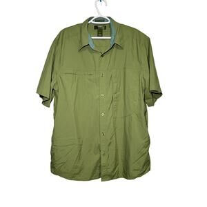 Gander Mountain green nylon‎ utility button down camp shirt mens large gorpcore